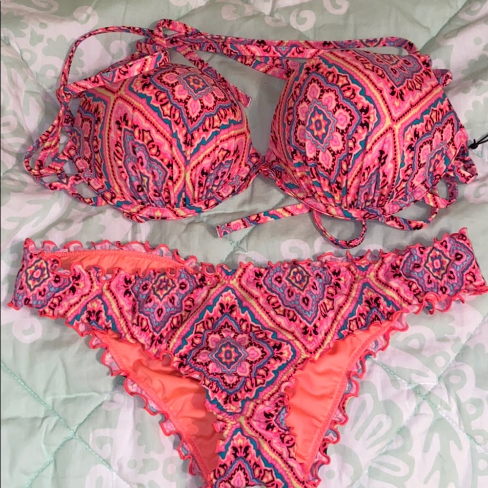 bright color pattern bikini top
